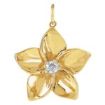 14K Yellow Gold Diamond Plumeria Flower Pendant