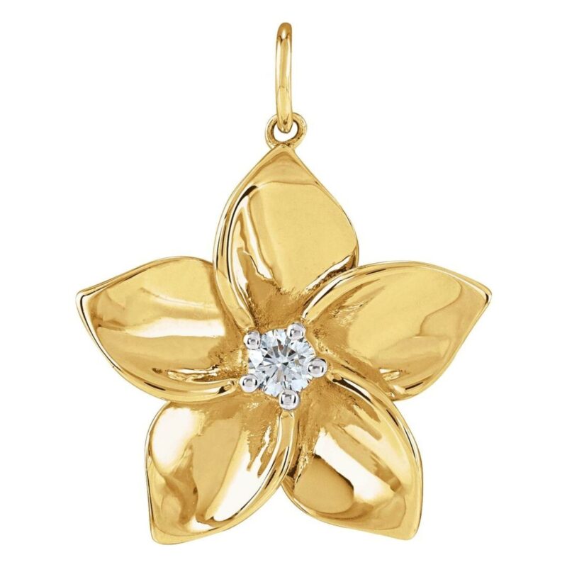 14K Yellow Gold Diamond Plumeria Flower Pendant