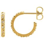 14K Yellow Gold Diamond Sculptural Hoop Earrings