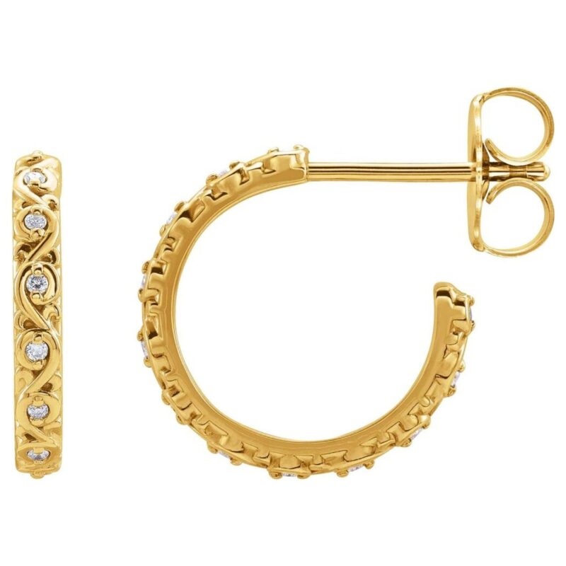 14K Yellow Gold Diamond Sculptural Hoop Earrings
