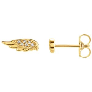 14K Yellow Gold Diamond Sparkling Angel Wing Stud Earrings