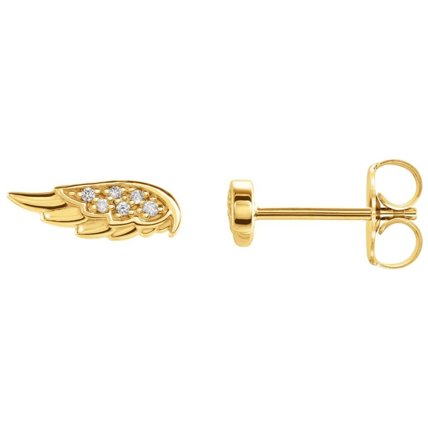 14K Yellow Gold Diamond Sparkling Angel Wing Stud Earrings 14K Yellow Gold Diamond Sparkling Angel Wing Stud Earrings