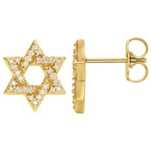 14K Yellow Gold Diamond Star of David Stud Earrings