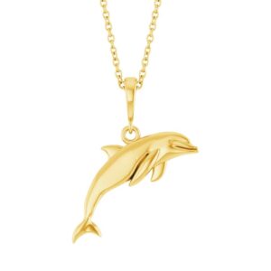 14K Yellow Gold Dolphin Pendant Necklace
