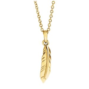 14K Yellow Gold Feather Pendant Necklace