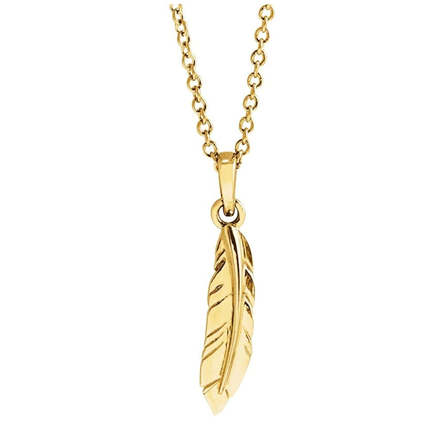 14K Yellow Gold Feather Pendant Necklace 14K Yellow Gold Feather Pendant Necklace