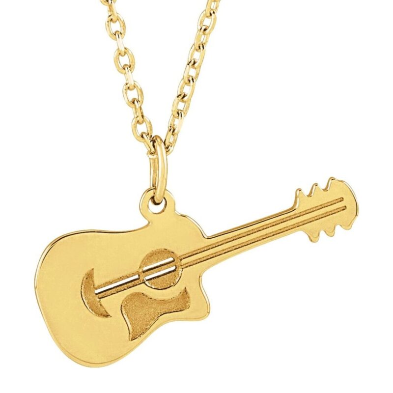 14K Yellow Gold Guitar Pendant Necklace
