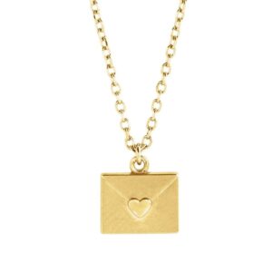 14K Yellow Gold Heart Envelope Necklace