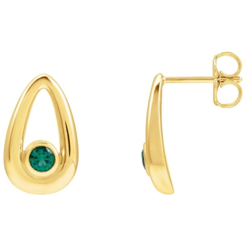 14K Yellow Gold Lab Emerald Solitaire Teardrop Stud Earrings 14K Yellow Gold Lab Emerald Solitaire Teardrop Stud Earrings