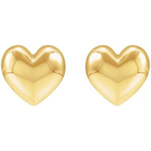 14K Yellow Gold Large Puffed Heart Stud Earrings