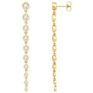 14K Yellow Gold Long Graduated Diamond Dangle Earrings 2 CTW 2.5 Inch