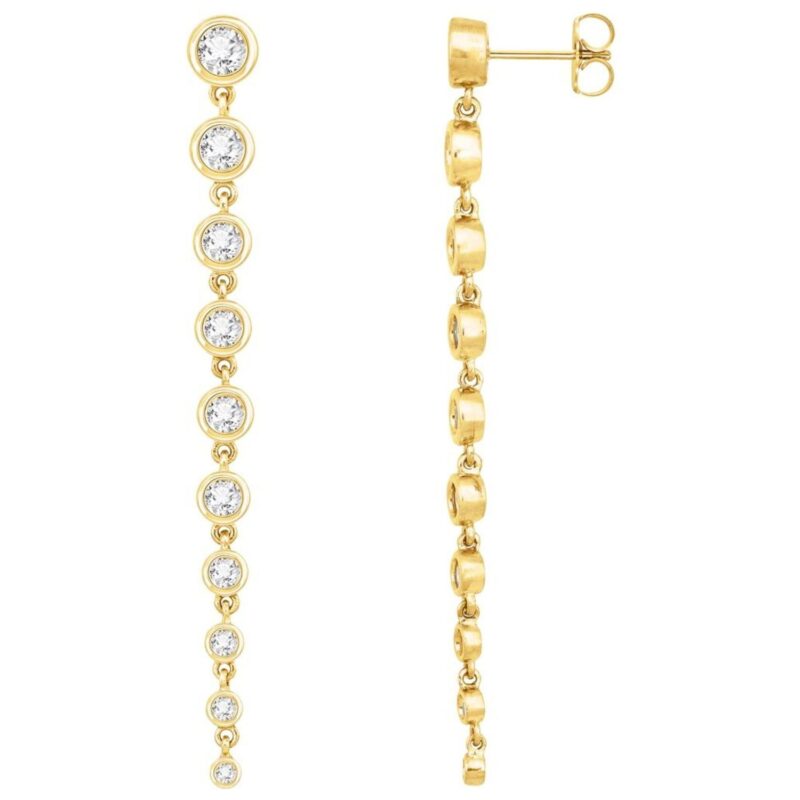 14K Yellow Gold Long Graduated Diamond Dangle Earrings 2 CTW 2.5 Inch