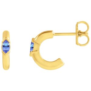 14K Yellow Gold Marquise Blue Tanzanite Hoop Earrings 10 mm