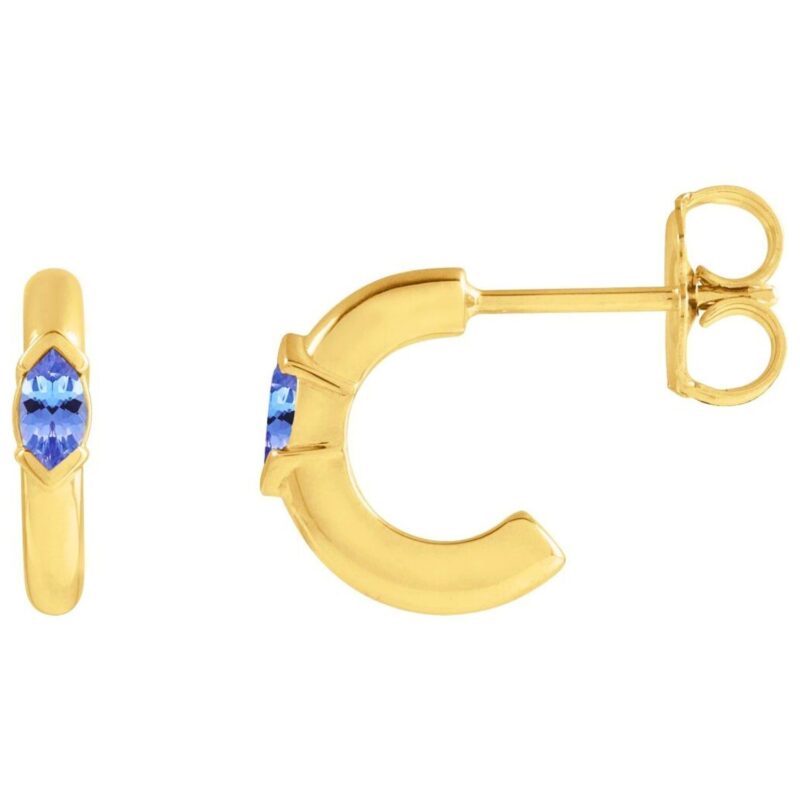 14K Yellow Gold Marquise Blue Tanzanite Hoop Earrings 10 mm