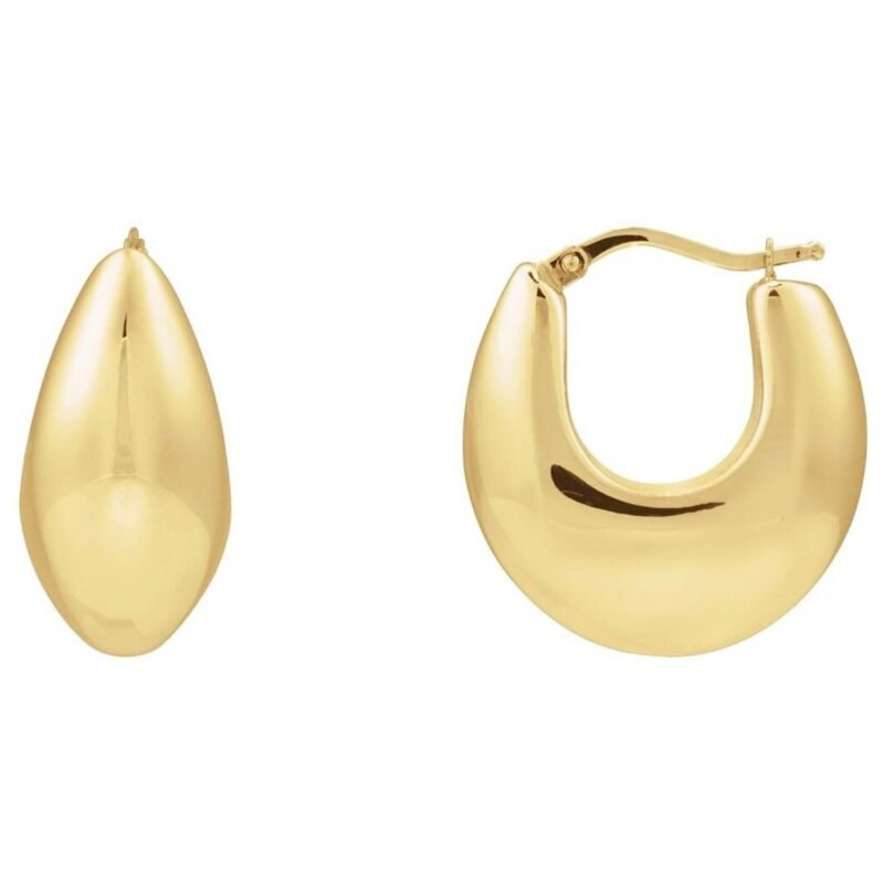 14K Yellow Gold Medium Tapered Chunky Hoop Earrings 25mm