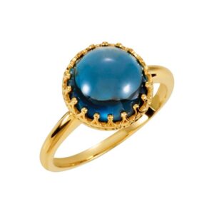 14K Yellow Gold Natural Cabochon London Blue Topaz Crown Ring