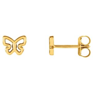 14K Yellow Gold Open Tiny Butterfly Stud Earrings