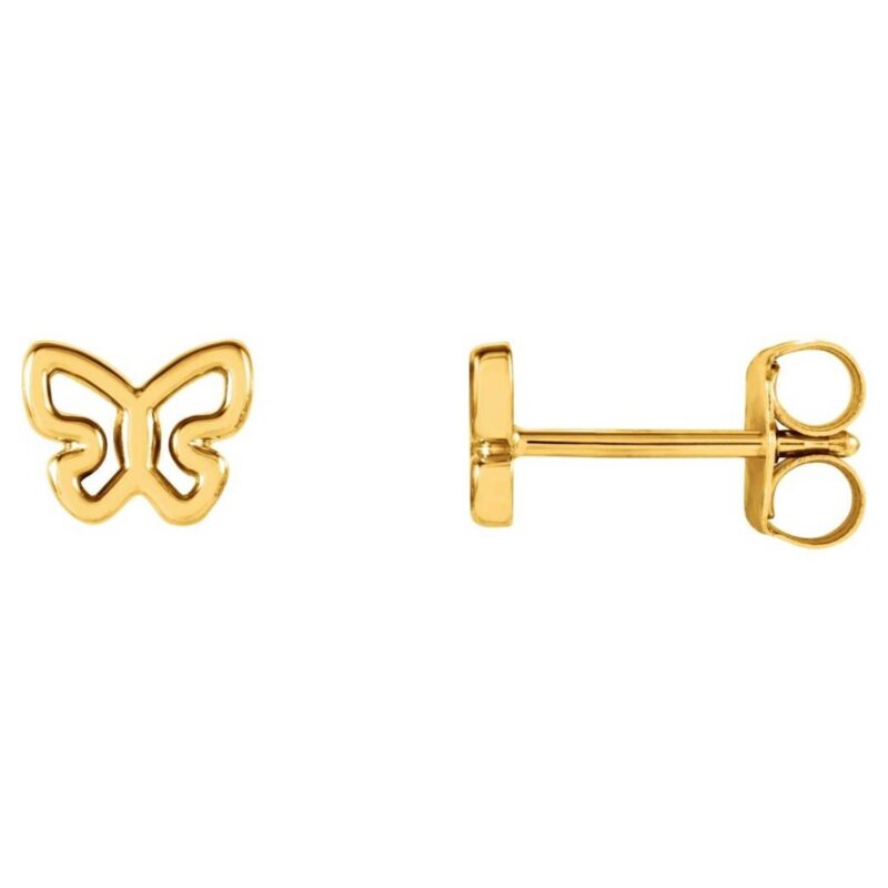 14K Yellow Gold Open Tiny Butterfly Stud Earrings