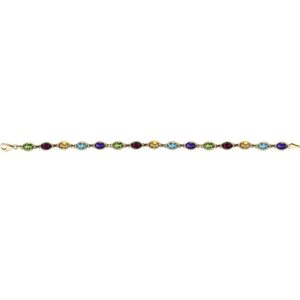 14K Yellow Gold Oval Multicolor Gemstone Tennis Bracelet