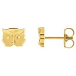 14K Yellow Gold Owl Stud Earrings