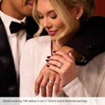 14K Yellow Gold Round Lab-Grown Diamond Stud Earrings 3 carat on model