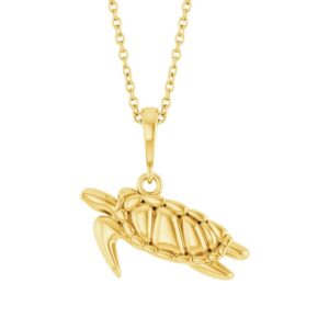 14K Yellow Gold Sea Turtle Pendant Necklace
