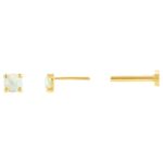 14K Yellow Gold Single 3mm White Opal Stud Earrings Tension Flat Back