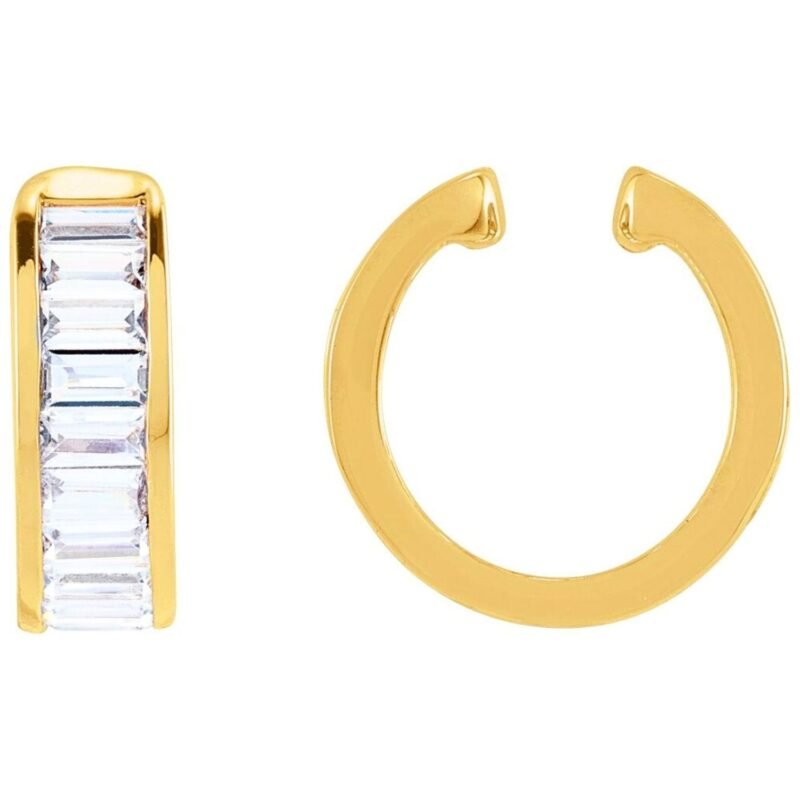 14K Yellow Gold Single Baguette Lab Diamond Ear Cuff no piercing