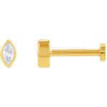 14K Yellow Gold Single Marquise Diamond Bezel Set Stud Earrings Flat Back