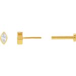 14K Yellow Gold Single Marquise Diamond Bezel Set Stud Earrings Tension Flat Back