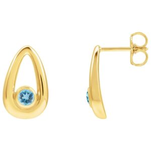14K Yellow Gold Solitaire Aquamarine Teardrop Stud Earrings
