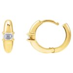 14K Yellow Gold Solitaire Emerald Cut Diamond Hinged Huggie Hoop Earrings 1 3 Ct 14K Yellow Gold Solitaire Emerald Cut Diamond Hinged Huggie Hoop Earrings 1 3 Ct