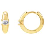 14K Yellow Gold Solitaire Emerald Cut Diamond Huggie Hoop Earrings 1 3 Ct 14K Yellow Gold Solitaire Emerald Cut Diamond Huggie Hoop Earrings 1 3 Ct