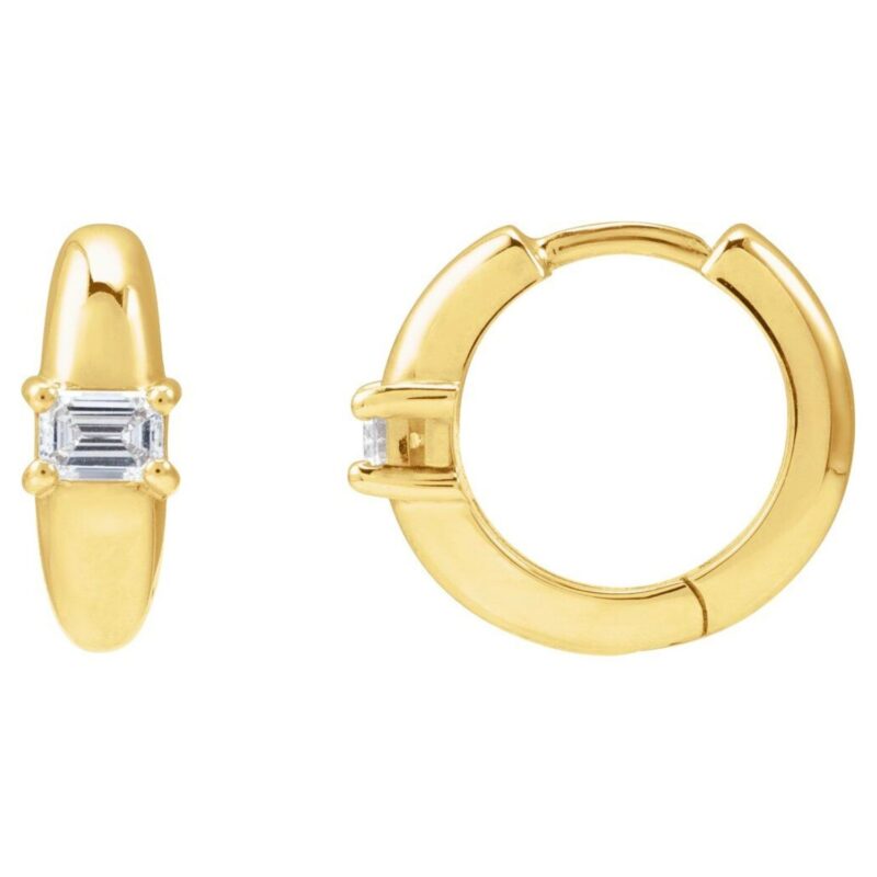 14K Yellow Gold Solitaire Emerald Cut Diamond Huggie Hoop Earrings 1 3 Ct 14K Yellow Gold Solitaire Emerald Cut Diamond Huggie Hoop Earrings 1 3 Ct