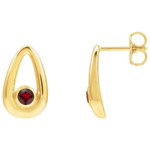 14K Yellow Gold Solitaire Red Garnet Teardrop Stud Earrings