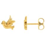 14K Yellow Gold Sparrow Bird Stud Earrings
