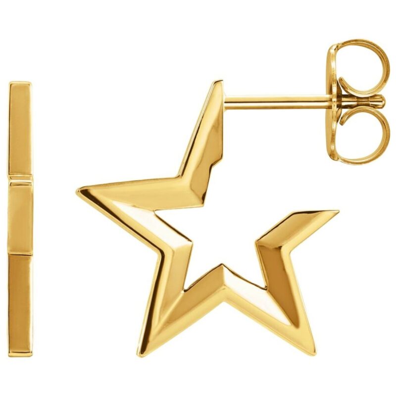 14K Yellow Gold Star Shape Hoop Earrings
