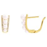 14K Yellow Gold Vintage Graduated Pearl Diamond Hoop Earrings 14K Yellow Gold Vintage Graduated Pearl Diamond Hoop Earrings