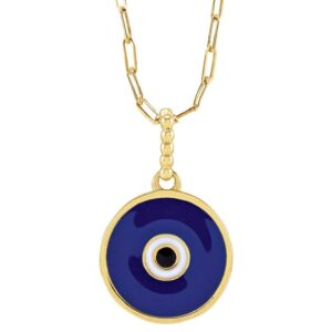 14k Gold Round Blue Evil Eye Pendant Necklace