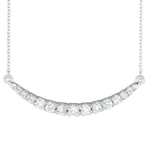 14k White Gold Graduated Diamond Curved Bar Necklace
