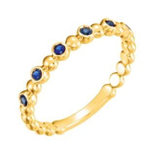 14k Yellow Gold Beaded Blue Sapphire Stackable Ring
