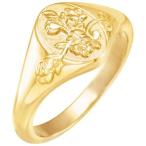 14k Yellow Gold Petite Floral Signet Ring