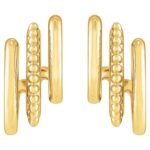 15 mm Three Row Beaded Stacked J-Hoop Earrings 14K Gold