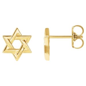 18K Yellow Gold Star of David Stud Earrings for Women