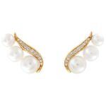 3 Pearl and Diamond Ear Climbers 14K Gold