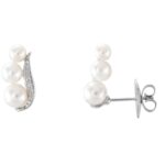 3 Pearl and Diamond Ear Climbers 14K White Gold