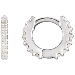 8mm Diamond Huggie Hoop Earrings 14K White Gold