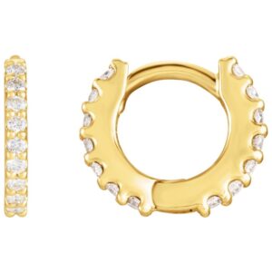 8mm Diamond Huggie Hoop Earrings 14K Yellow Gold
