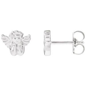 Angel Cherub Stud Earrings 14K White Gold