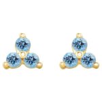 Aquamarine Three Stone Cluster Stud Earrings 14K Gold Aquamarine Three Stone Cluster Stud Earrings 14K Gold